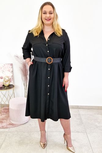 Czarna Elegancka Sukienka Koszulowa w Zestawie z Paskiem UNI na Arena.pl