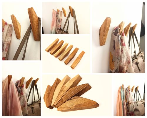 Wieszak na Ubrania do Przedpokoju Drewniany Ścienny Wiszący Brązowy Dębowy na Arena.pl