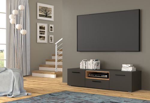 Szafka RTV komoda ANETTE 151 cm grafit / craft złoty na Arena.pl