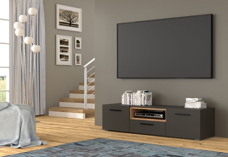 Szafka RTV komoda ANETTE 151 cm grafit / craft złoty zdjęcie 3