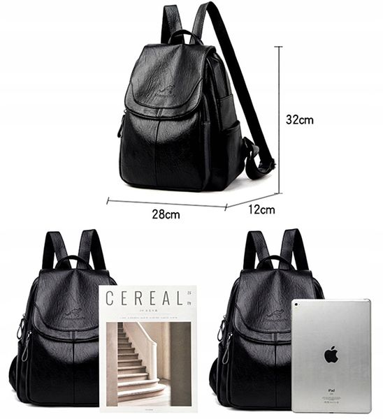 Skórzany Plecak Damski Szkoły Pracy Miejski Czarny zdjęcie 8