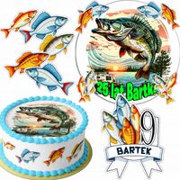 ZESTAW OPŁATEK NA TORT 20CM + 16 POSTACI - WĘDKARSKIE RYBAK +IMIĘ 15CM 18CM