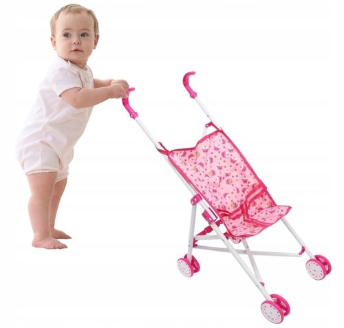 RÓŻOWY WÓZEK DLA LALEK MISIÓW SPACERÓWKA PARASOLKA SKŁADANY na Arena.pl