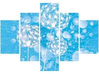 70 100CM OBRAZ 5 ELEM DMUCHAWCE ABSTRAKCYJNYM BŁĘKITNYM TLE DRUK PŁÓTNO