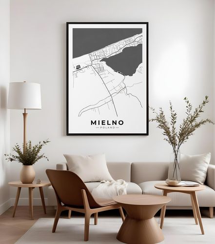 Plakat plan miasta mapa Mielno 61x91 cm w czarnej ramie na Arena.pl