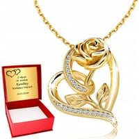 Złoty Naszyjnik 925 Serce Serduszko Róża Grawer