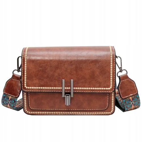 Torebka Damska BRĄZOWA Usztywniana na Ramię Pasek Kolorowy Kuferek Zatrzask na Arena.pl