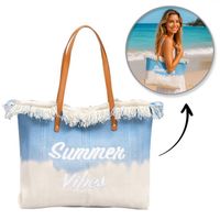 torba plażowa, wakacyjna boho z frędzlami niebieska ombre, na zakupy tp14n