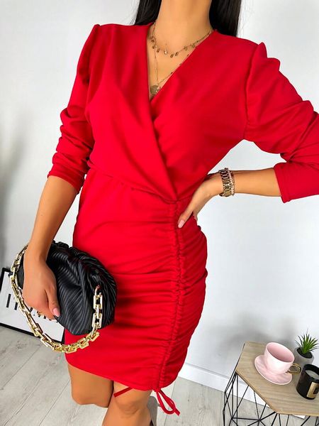 Czerwona Kopertowa Sukienka Ściągacz M zdjęcie 1