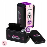 Korek analny S z metalu z fioletowym kryształkiem, w pudełku z woreczkiem