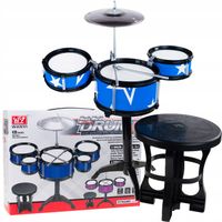 PERKUSJA ZABAWKOWA DLA DZIECI 3 BĘBNY TALERZ TABORET PAŁECZKI