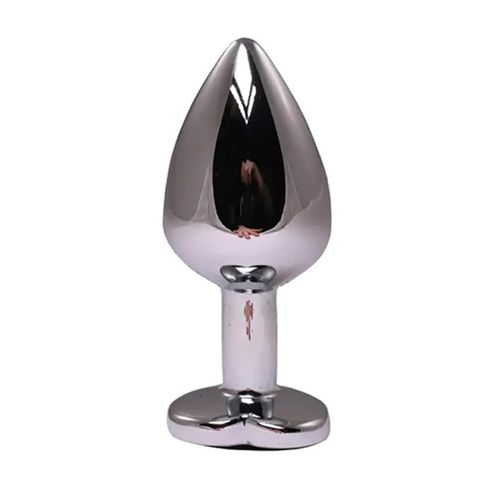 silver medium heart-shaped butt plug with black crystal na Arena.pl