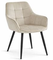 Krzesło do salonu VARSI beż welur podłokietniki nogi czarne jadalni