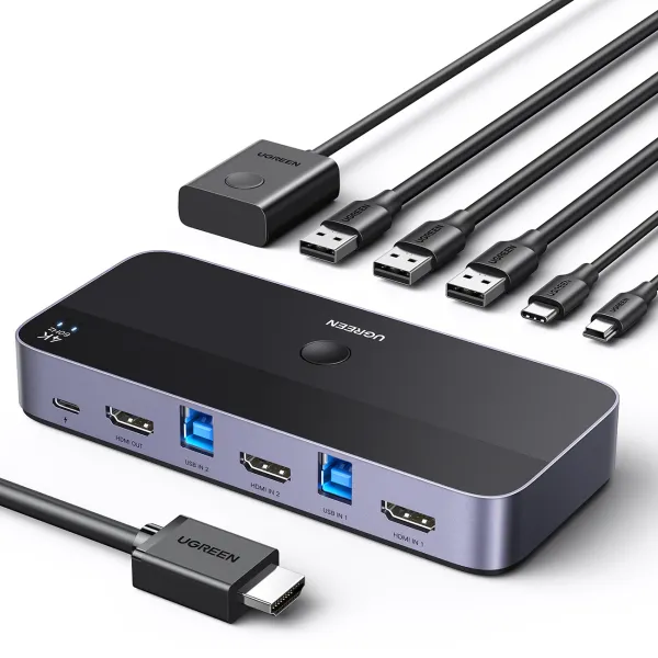 przełącznik kvm ugreen cm664 hdmi switch 2w1 - czarny zdjęcie 2