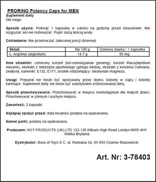 Supl.diety-Prorino Men- 2Pcs Black Line Potency Caps zdjęcie 2