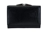 Czarny lakierowany portfel skórzany damski