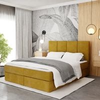 ŁÓŻKO KONTYNENTALNE 160x200 TAPICEROWANE PODWÓJNE Z MATERACEM ŻÓŁTE