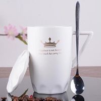 Kubek Do Kawy Lub Herbaty - KING OF QUEEN - Ceramiczny - Z Pokrywką Biały