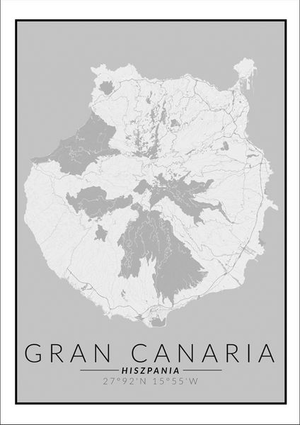 Gran Canaria mapa czarno biała - plakat 40x50 cm zdjęcie 1