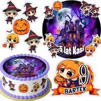 ZESTAW OPŁATEK NA TORT 20CM + 16 POSTACI - HALLOWEEN + IMIĘ 15CM 18CM