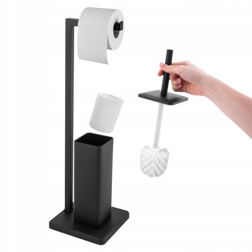 Stojak na Papier Toaletowy Szczotkę WC 2w1 Uchwyt Czarny Mat Łazienkowy na Arena.pl