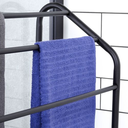 Stojak na Ręczniki Wieszak Łazienkowy Podłogowy Stojący Czarny + Półka na Arena.pl