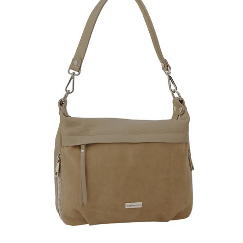 Skórzana torebka z zamszowym akcentem - Beżowa na Arena.pl