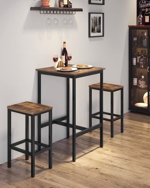 Stolik barowy kwadratowy 60x60x92 cm rustykalny brąz loft do kuchni zdjęcie 4