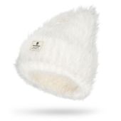 biała czapka damska beanie wykonana z nylonu, pokryta fakturą