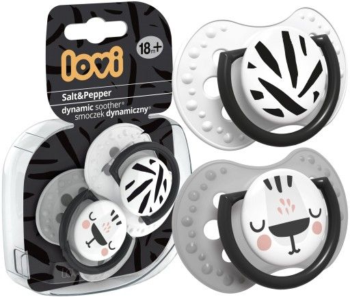 LOVI Smoczek silikonowy dynamiczny 18+m 2 szt  Salt&Pepper zdjęcie 1