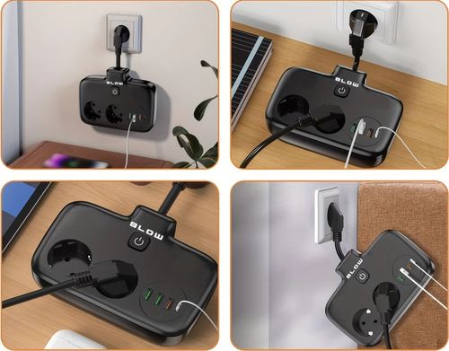 PRZEDŁUŻACZ ROZDZIELACZ ROZGAŁEŹNIK 2 GNIAZDA WŁĄCZNIK LISTWA 3x USB USB-C na Arena.pl