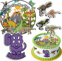 ZESTAW OPŁATEK NA TORT 20CM + 17 POSTACI - DINOZAURY + IMIĘ 15CM 18CM