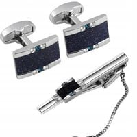 ZESTAW MĘSKI SPINKI DO MANKIETÓW I KRAWATU SREBRNE ELEGANCKIE KRYSZTAŁ