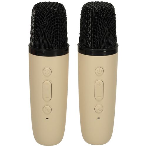 Zestaw Karaoke Głośnik Bluetooth Przenośny + 2 Mikrofony LED USB Beżowy na Arena.pl
