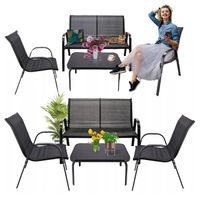 Meble Ogrodowe ZESTAW na Taras Balkon Stolik 2 Krzesła Sofa KOMPLET Czarne