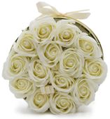 Mydlany Flower Box - 14 Kremowych Róż w Okrągłym Pudełku