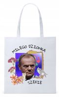 Donald Tusk Platforma Torba Eco Biała Shopper Z Nadrukiem Ze Zdjęciem