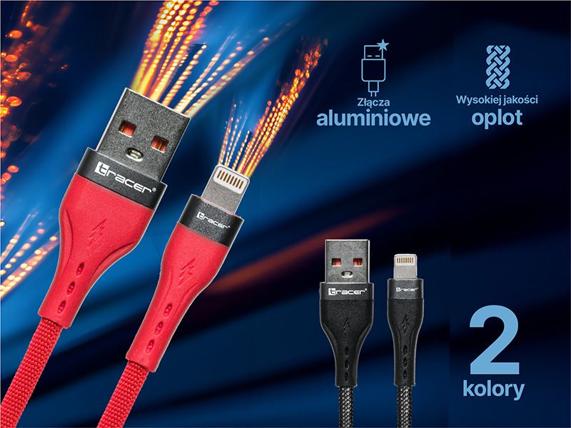 Kabel USB A - Lightning 1m Tracer, 48W, czerwony zdjęcie 6