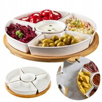 KOMPLET SALATEREK NA PODSTAWIE BAMBUSOWEJ AMBITION PORCELANA NA PRZEKĄSKI