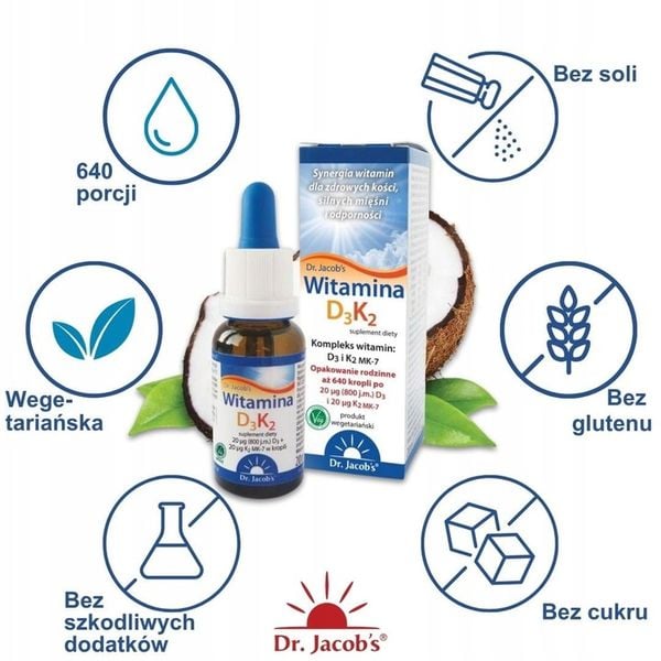 Witamina D3K2 krople 20 ml Dr. Jacob's zdjęcie 2