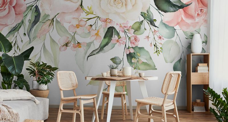 Fototapeta Ścienna RÓŻE Liście Akwarela 400cm x 280cm zdjęcie 3