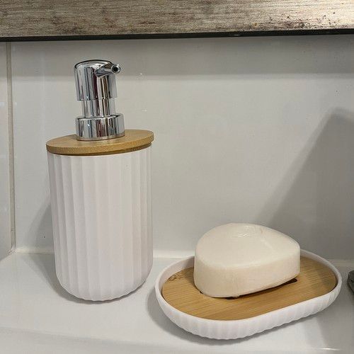 Komplet Łazienkowy Zestaw 6 Elementów do WC Biały Kosz Dozownik Szczotka na Arena.pl