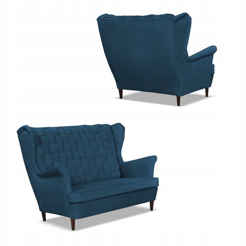 Zestaw wypoczynkowy Carol sofa fotele pufy paski Family Meble granatowy na Arena.pl