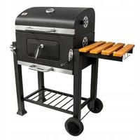 Duży Grill węglowy żeliwny ruszt 113,5x50x107 cm ogrodowy z drewnianą półką