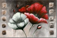 120CM 80CM OBRAZ ŚCIENNY MALOWANE MAKI CZERWIENI BRĄZIE