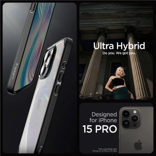 Etui Spigen Crystal Hybrid na iPhone 15 Pro - czarne na Arena.pl