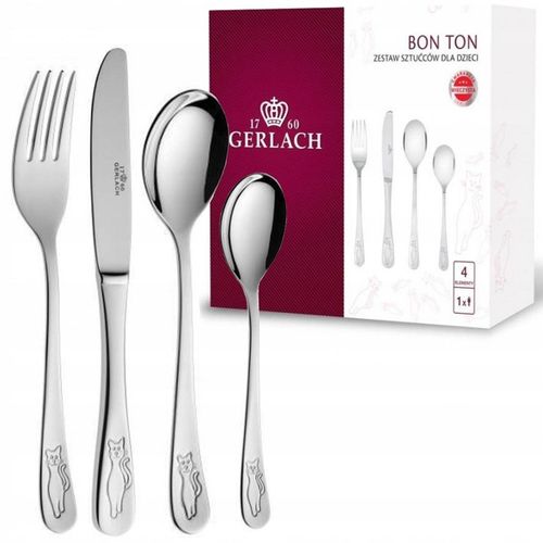 GERLACH SZTUĆCE DZIECI DZIECIĘCE KOMPLET 4EL KOTKI STAL NIERDZEWNA BON TON na Arena.pl