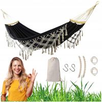 HAMAK OGRODOWY BRAZYLIJSKI BOHO CZARNY KEMPINGOWY HUŚTAWKA MOCNA 150 KG