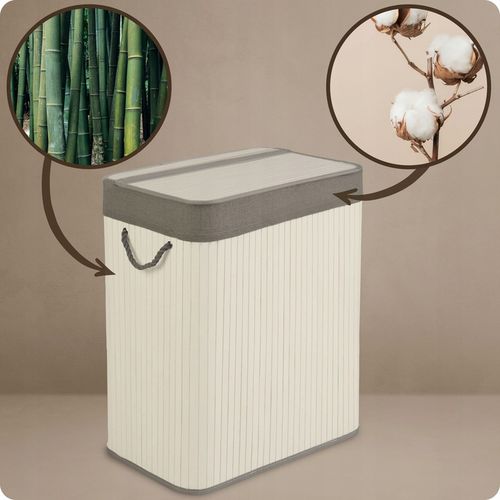 BAMBUSOWY KOSZ NA PRANIE BIELIZNĘ DUŻY POJEMNIK Z POKRYWĄ 2 KOMORY 100L na Arena.pl
