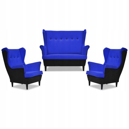 Zestaw wypoczynkowy ARI DUO sofa fotele Family Meble czarno - niebieski na Arena.pl